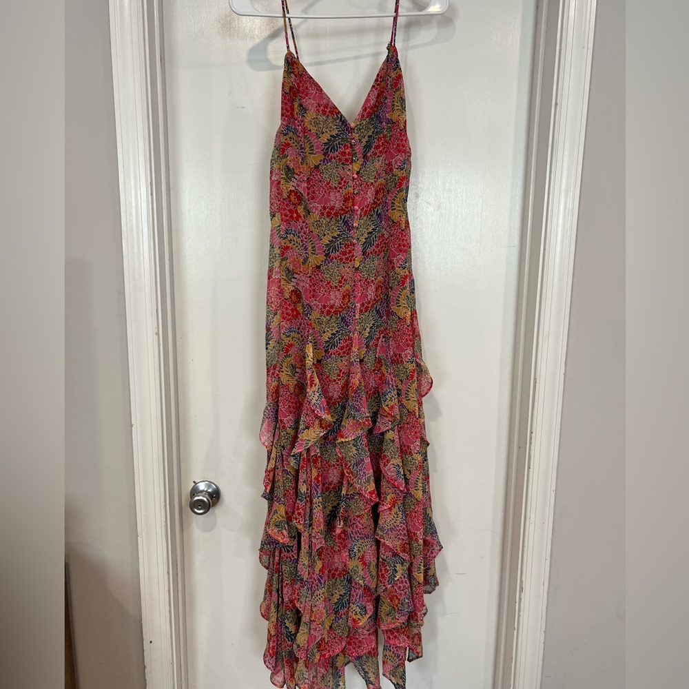 12th Tribe Pink Floral Ruffle Maxi Dress